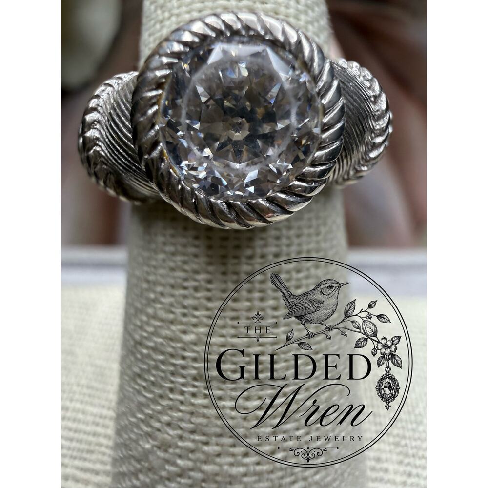 Judith Ripka Sterling Silver Cable Ring CZ Crystal Solitaire Sz 6 Statement - Picture 2 of 6